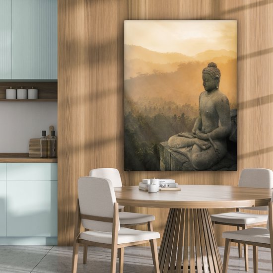 Statue de Bouddha au coucher du soleil 90x120 cm - Tirage photo sur toile (Décoration murale salon / chambre)