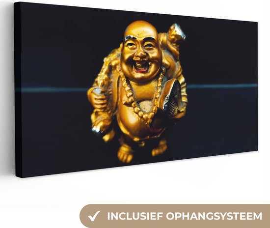 Canvasdoek - Foto op canvas - Woonkamer decoratie - Buddha - Goud - Religie - Boeddha beeld - Luxe - 80x40 cm