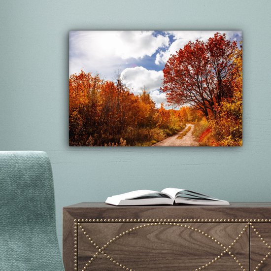 Tableau sur toile Arbre - Chemin - Automne - 30x20 cm - Décoration murale