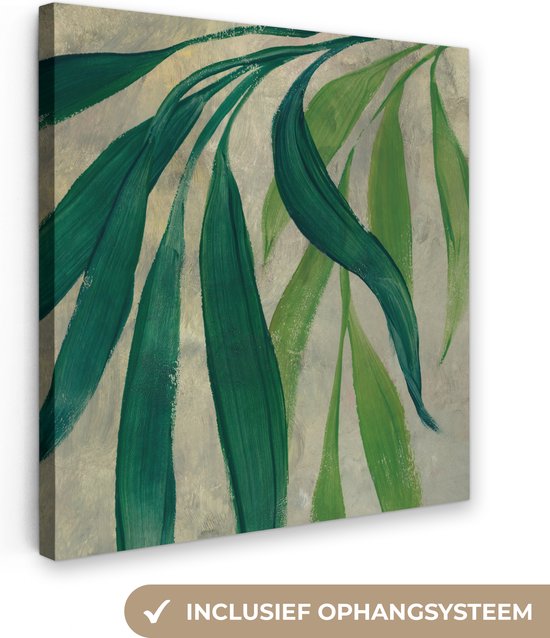 Canvas Schilderij Bladeren - Groen - Planten - Natuur - Vintage - 90x90 cm - Wanddecoratie