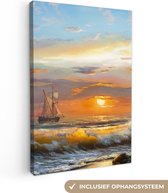 Canvas - Schilderij - Oil painting - Water - Boot - Strand - Verf - 80x120 cm - Wanddecoratie