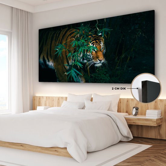 Canvas schilderij 160x80 cm - Wanddecoratie Tijger - Dieren - Jungle - Muurdecoratie woonkamer - Slaapkamer decoratie - Kamer accessoires - Schilderijen