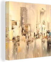 Canvas - Olieverf - Schilderij - Abstract - Skyline - Stad - 50x50 cm - Woondecoratie - Wonen