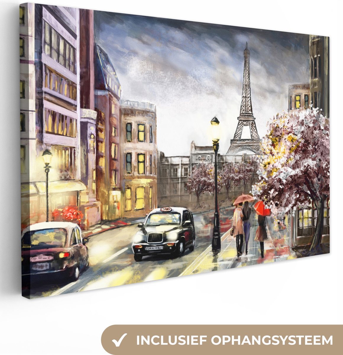 Canvas - Olieverf - Schilderij - Parijs - Stad - Eiffeltoren - 30x20 cm - Muurdecoratie - Interieur