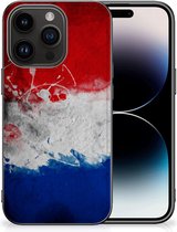 Mobiel TPU Hard Case Geschikt voor iPhone 15 Pro Telefoon Hoesje met Zwarte rand Nederlandse Vlag