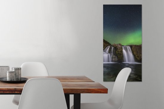 Tableau sur Toile Aurores Boréales - Cascade - Islande - 40x80 cm - Décoration murale