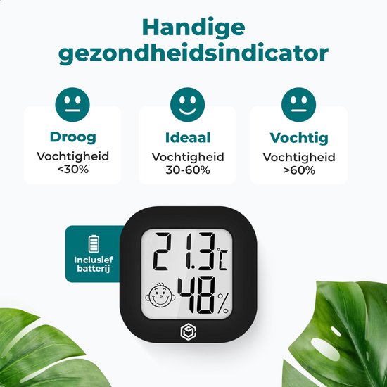 Ease Electronicz Hygrometer - Weerstation - Luchtvochtigheidsmeter - Thermometer Voor Binnen - Incl. Batterij en plakstrip