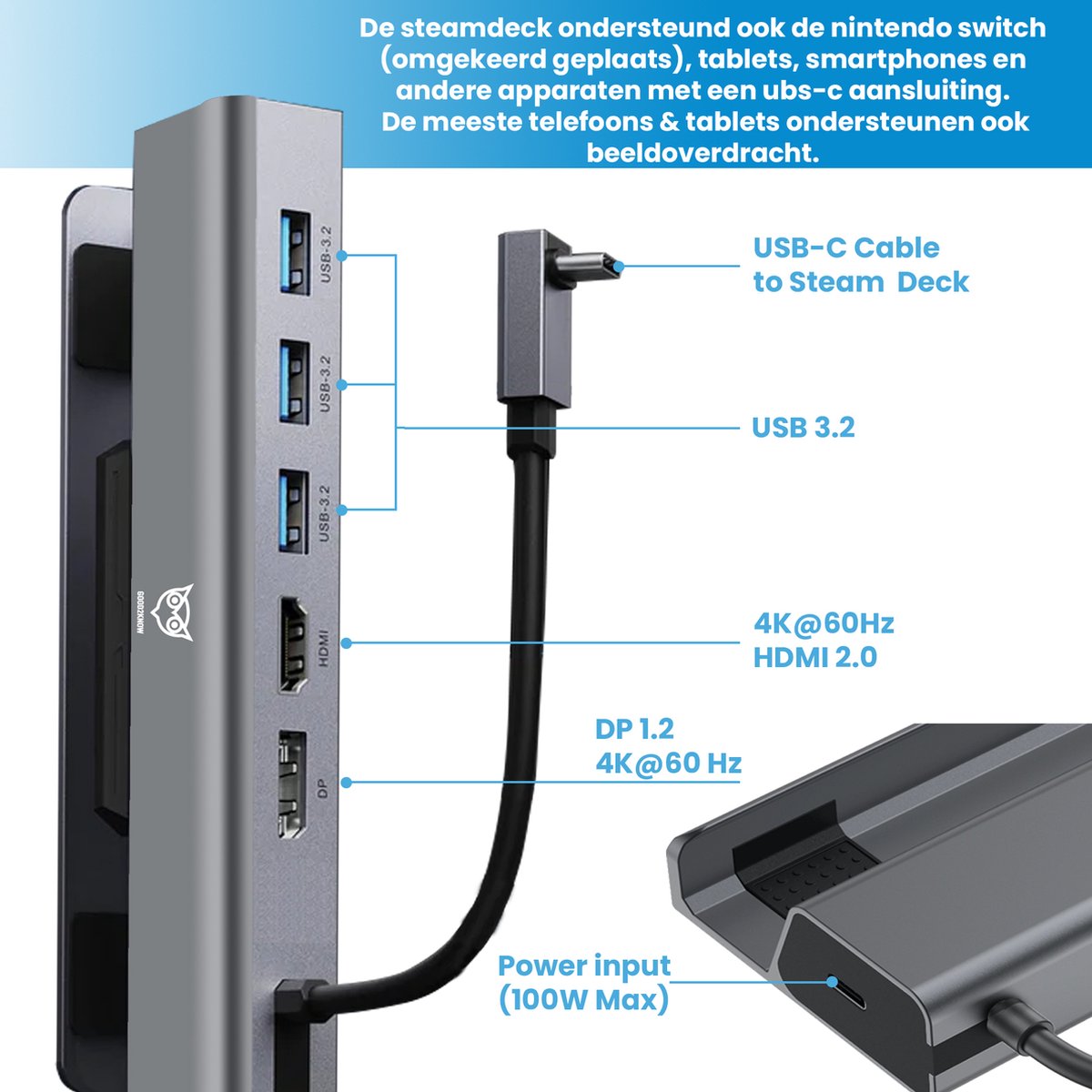 Good2know Steam Deck Dock - 4k hdmi - Met display poort thumbnail 5