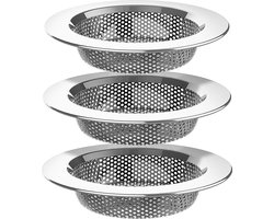 Luxe RVS gootsteen - 3 pack - zeef Ø113 - 73mm - gootsteenstop - afvoerzeef - korfplug - gootsteenbakje