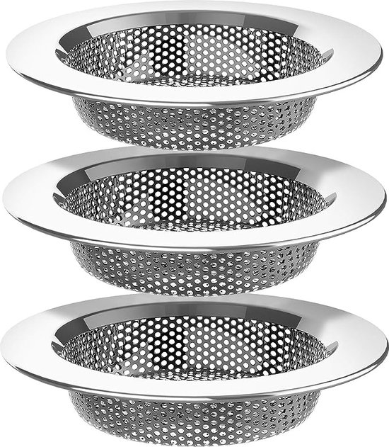 Luxe RVS gootsteen - 3 pack - zeef Ø113 - 73mm - gootsteenstop - afvoerzeef - korfplug - gootsteenbakje