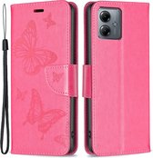 Coverup Vlinders Book Case - Geschikt voor Motorola Moto G14 Hoesje - Roze