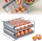 Eieren opbergdoos voor koelkast, eierlade, eierhouder, kunststof, eierbox, koelkast, eierhouder voor 32 eieren, dubbellaags eierrek, box voor verse eieren, koelkast (grijs)