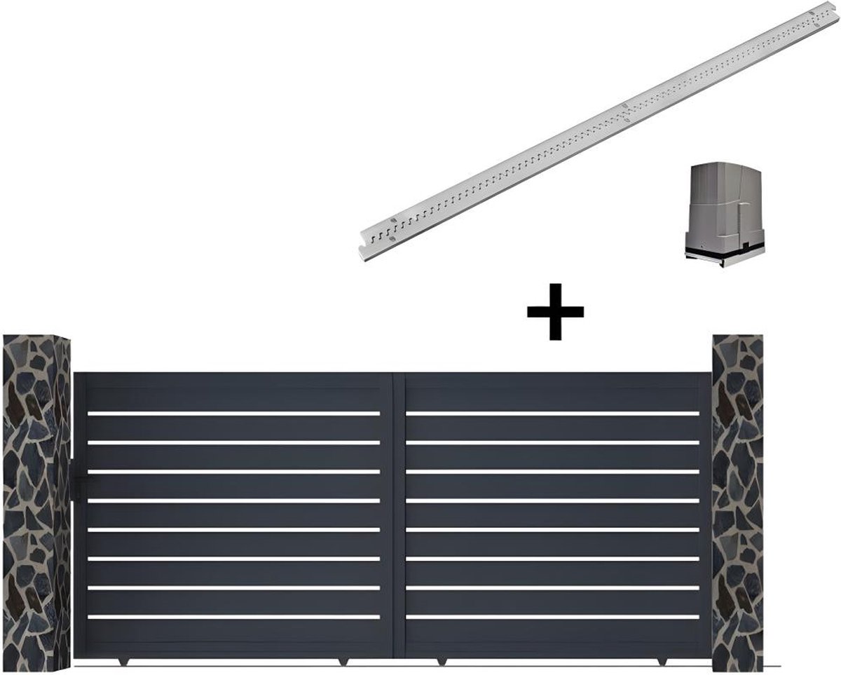 EXPERTLAND Gemotoriseerde schuifpoort van aluminium - Antraciet - L350xH176cm - PRIMO L 350 cm x H 176 cm x D 4.5 cm