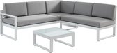 MYLIA Salon de jardin aluminium : Table basse et canapé d'angle avec angle amovible 6 personnes - Grijs - PALAOS II L 214 cm x H 63,5 cm x P 130 cm