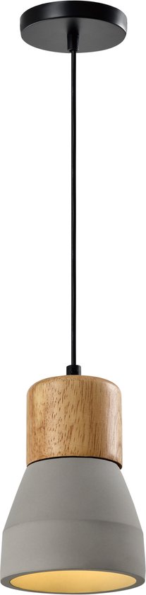 QUVIO Hanglamp landelijk - Lampen - Plafondlamp - Verlichting - Verlichting plafondlampen - Keukenverlichting - Lamp - E27 Fitting - Met 1 lichtpunt - Voor binnen - Beton - Hout - Metaal - D 13 cm - Grijs