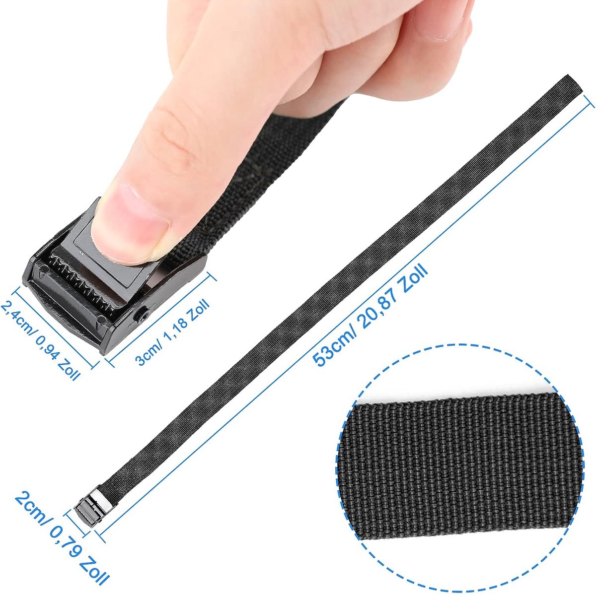 5 Sangles D’arrimage Courtes – 50 Cm, Charge 250 Kg – Pour Vélos, Bagages, Camping – Faciles à Serrer