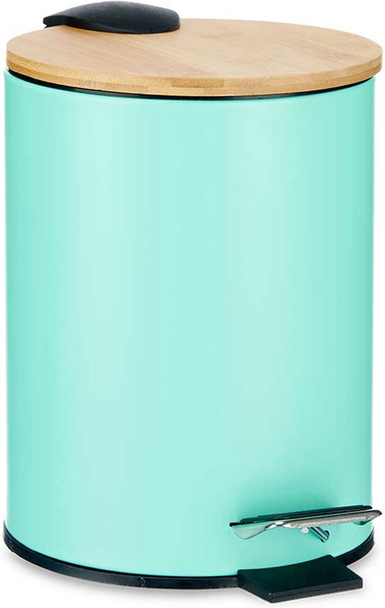 Goedkoopste Berilo Prullenbak/pedaalemmer - mintgroen - 3 liter - metaal/bamboe - 17 x 23,5 cm