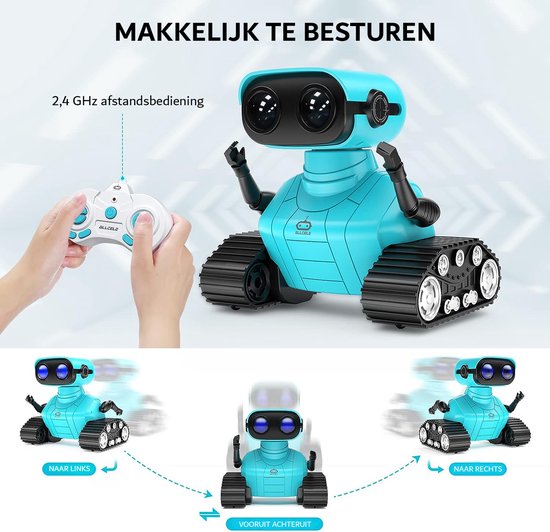 Jouet Robot Télécommandé Rechargeable Bleu Clair Avec Yeux LED, Musique Et  Sons Pour