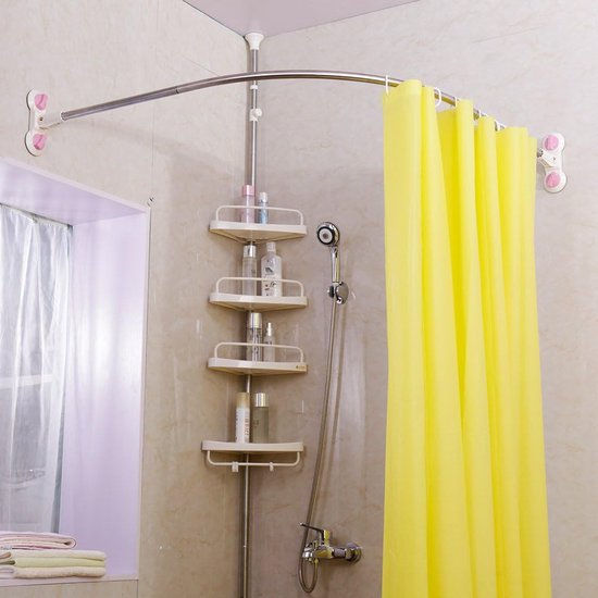 Tringle à rideau de douche courbée avec ventouses, en forme de L, en métal,  tringle... | bol.com