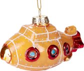BRUBAKER U-Boot Geel Rood - Handbeschilderde Glazen Kerstballen - Handgeblazen Kerstboomversieringen Figuren Grappige Decoratieve Hangers Boombal - 10,5 cm