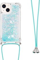 Coverup Liquid Glitter Back Cover met Koord - Geschikt voor iPhone 15 Hoesje - Lichtblauw