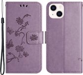 Coverup Bloemen & Vlinders Book Case - Geschikt voor iPhone 15 Hoesje - Paars