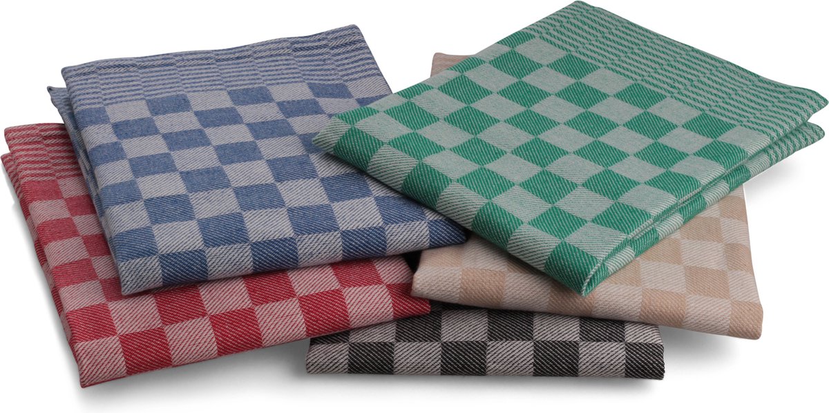 Luxe theedoeken Set - 36 stuks - 50x70 - 4 kleuren - blokpatroon - geblokt - horeca ruit