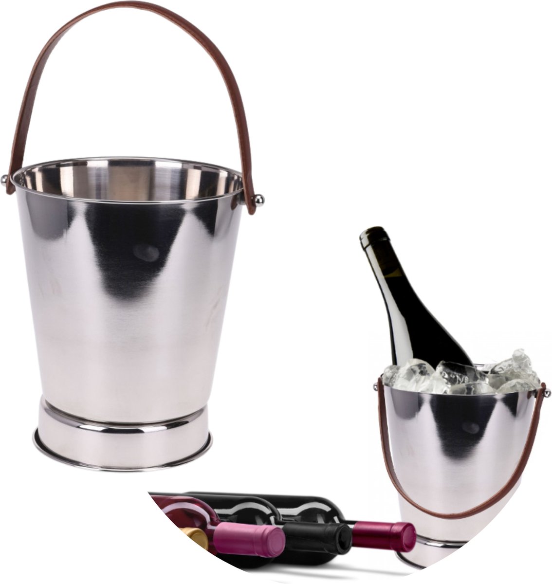 Luxe Champagnekoeler met Handvat - Wijnkoeler - Wijnemmer - IJsemmer - RVS - Ø24 cm