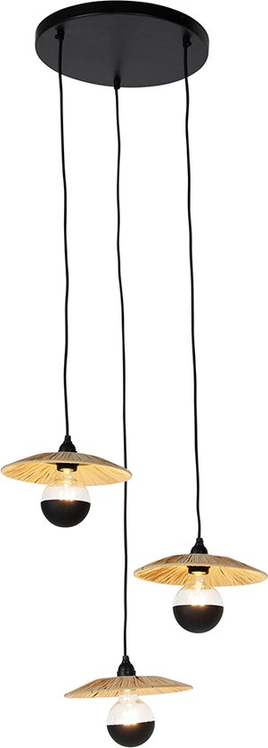 QAZQA leia - Landelijke Hanglamp - 3 lichts - Ø 35 cm - Naturel - Woonkamer | Slaapkamer | Keuken