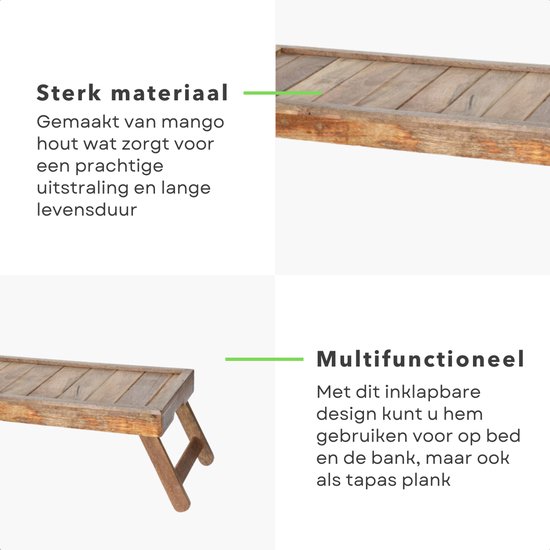 Bamboe dienblad met dubbele functie: Ontbijttafel met uitklapbare poten en hoge rand, ideaal voor bed en bank, klaptafel, houten dienblad, 50 x 30 x 23 cm