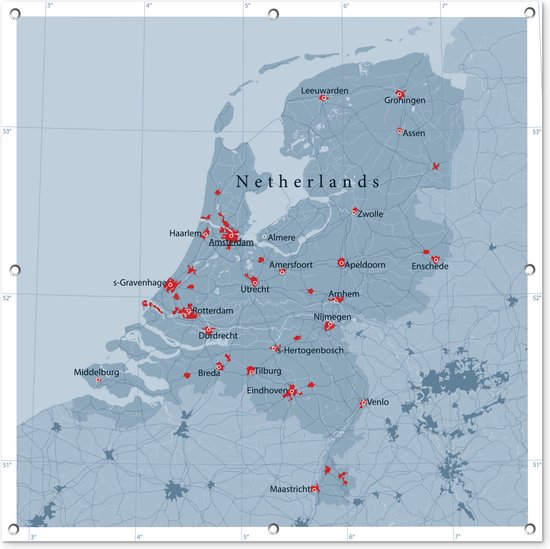 Tuindoek Gedetailleerde kaart van Nederland - 100x100 cm