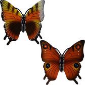 Tuindecoratie vlinders - set 2x - kunststof - oranje - 24 cm