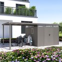 Rockford Lagos 300 metalen tuinhuis met overkapping - Tuinschuur met centraal slot, polycarbonaat ramen en regenpijp - 560 x 294 x 222 cm - Grijs