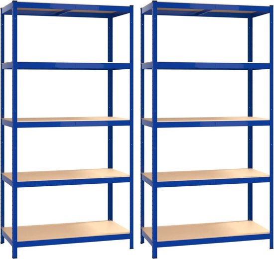 vidaXL - Opbergrek - 5-laags - 2 - st - staal - & - bewerkt - hout - blauw