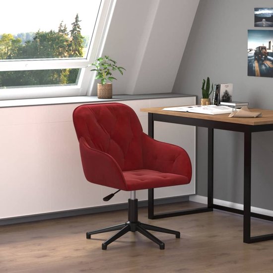 The Living Store Draaibare kantoorstoel - fluweel - wijnrood - 56x61.5x72-80cm - Metaal en multiplex - Verstelbare hoogte