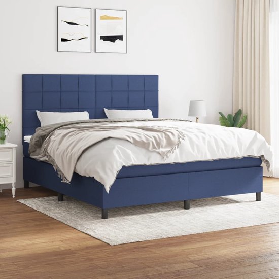The Living Store Boxspringbed - Comfortabel en duurzaam - Inclusief pocketvering matras en huidvriendelijk topmatras - Blauw - 203 x 160 x 118/128 cm