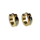 ∅14mm x 3,5mm Oorbellen Unisex - Earrings - Verguld RVS - Oorringen met Strass