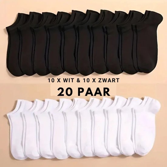 Enkelsokken 20-Pack - Multipack - Vrouw/Man - One Size - Zwart/Wit - Cadeau voor hem/haar - Enkelsokken heren - Sneakersokken Dames - One size sokken - Maat 37-39-42