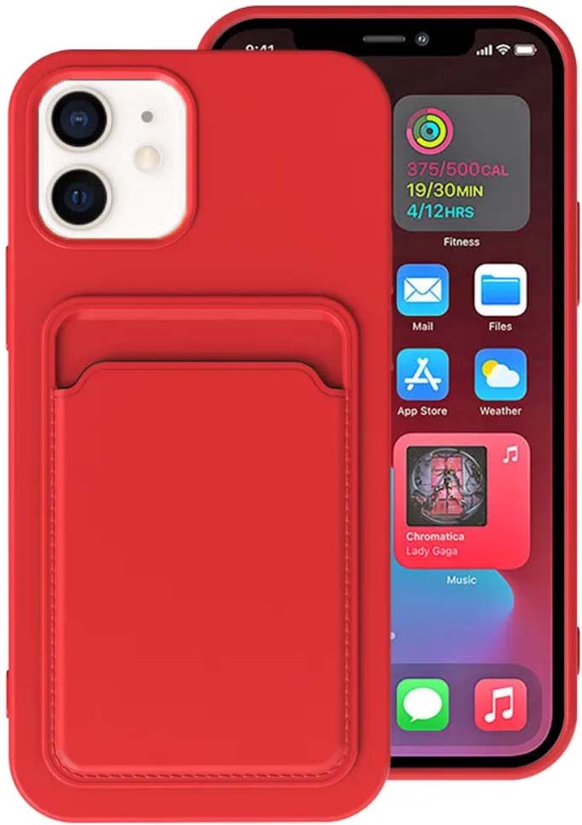 Smartphonica iPhone 11 siliconen hoesje met pashouder - Rood geschikt voor iPhone 11