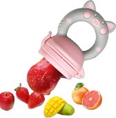 Kay - Fruitspeen inclusief bijtring - Roze/Grijs. Geschikt voor baby's van 4 maanden en ouder - BPA-vrij