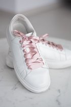 Schoenveters plat satijn luxe - oud roze breed - 120cm met zilveren stiften veters voor wandelschoenen, werkschoenen en meer