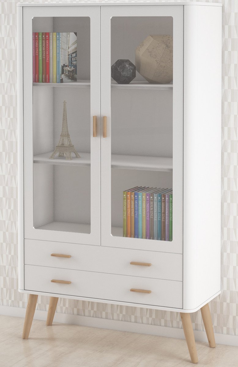 Piano-Vitrinekast - Wit Eiken