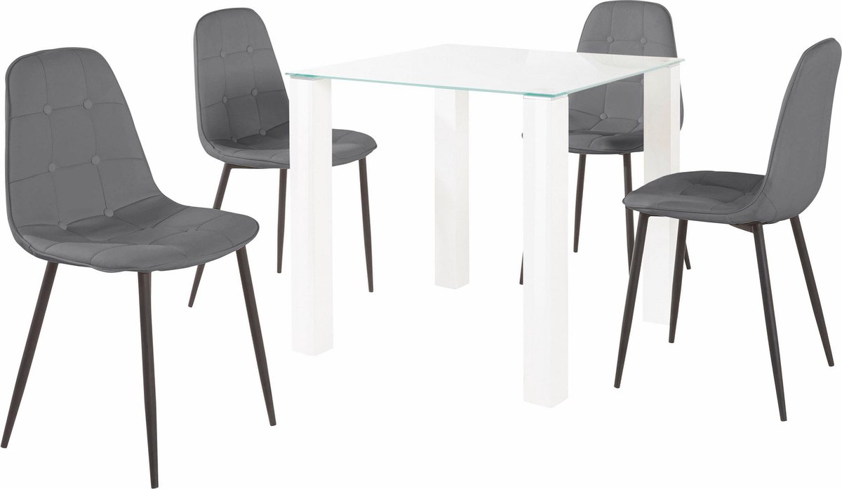 Norma - Set van Eettafel 80x80cm met 4 Stoelen in Grijs