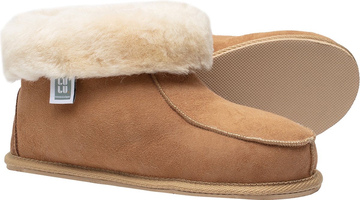 LuLu- Hoge Schapen leren Sloffen Pantoffels - Rubberen zool - Schapenvacht -Dames en Heren - Maat 38