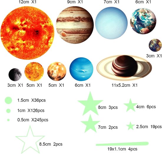 Autocollants Lumineux Planètes Étoiles Phosphorescentes Lumineuses