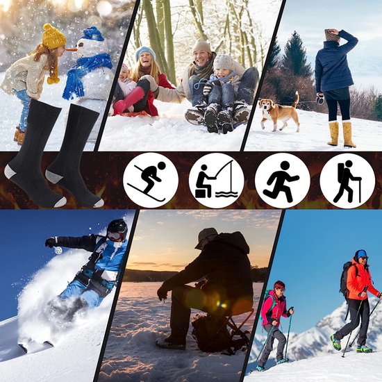 Verwarmde sokken, oplaadbare batterij Elektrische voetverwarmer, sneeuwverwarming Verwarmende wasbare voeten Wollen sok, voor skiën Wandelen Jagen Sporten