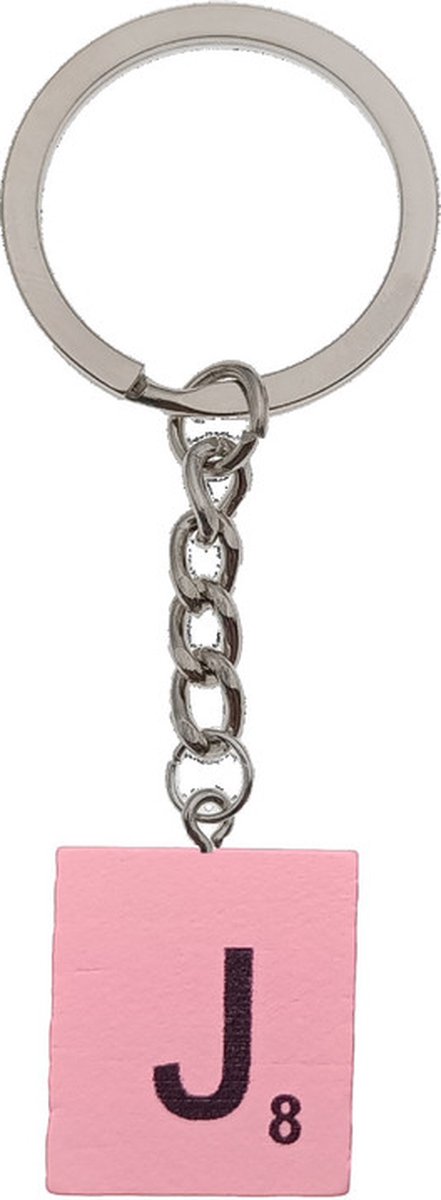 Sleutelhanger Hout Met Letter - Bordspel - Licht Roze - J