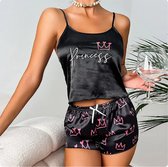 Pyamaset Princess – Topje en Shorts – Zwart/Roze maat M - Nachtmode Dames