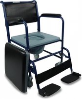 Mobiclinic Barco - WC stoel - Toiletstoel voor volwassenen en Handicap - Verrijdbare - Opvouwbare - Mobiele toiletstoel - Met wieltjes en deksel - Opklapbare voetsteun en afneembare armleuningen - Blauw