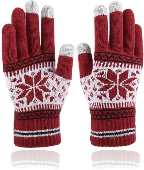 Touchscreen Winter Handschoenen I Wanten I Touch Tip Gloves I Scandinavisch Patroon I Uniseks I One Size I Rood
